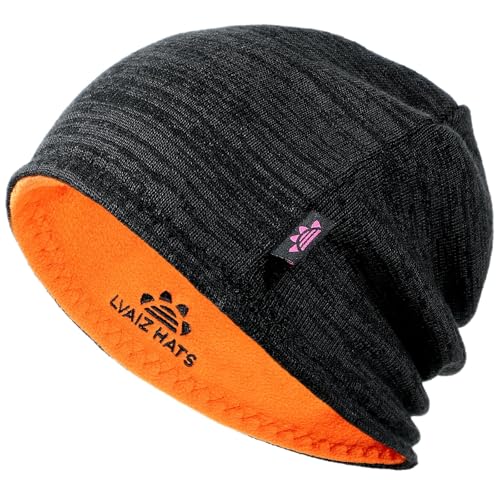 Lvaiz Winter Fleece Lined Knitted Beanie Hats for Men Reversible Windproof Watch Hat Warm Skull Cap for Women