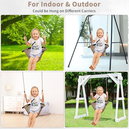Kids Tree Swing with Adjustable Rope Seat Khaki - Supports 440 lbs