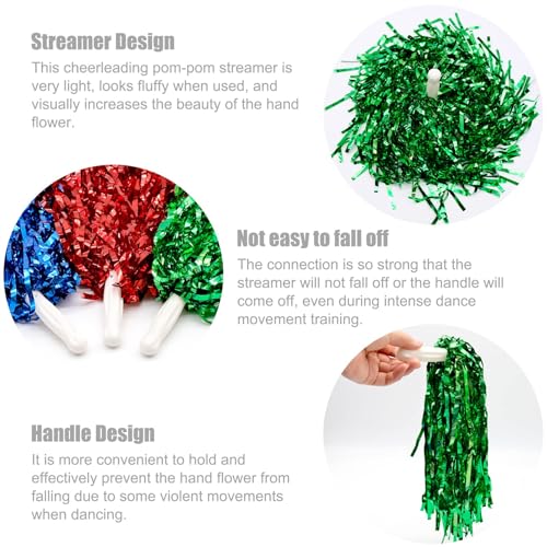 3 Pack Cheerleading Pom Poms with Handles - Colorful Metallic Sport Accessories