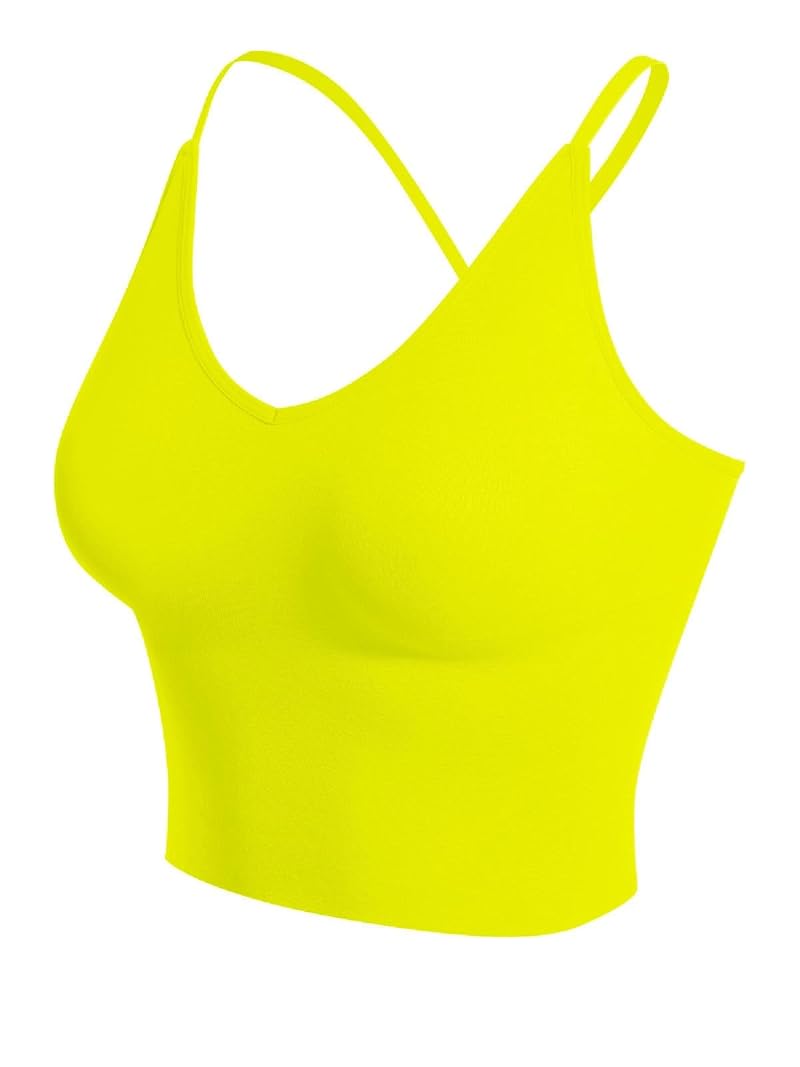Design by Olivia Neon Yellow Padded Longline Sports Bra Crop Top - Large