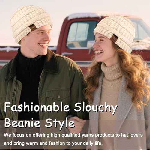 Beanies Hat for Women & Men,Warm Soft Knitted Beanie Unisex Cuffed Hat for Winter Fleece Lined Hats Snow Cap