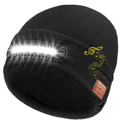 RANCOVY Bluetooth Beanie with Light, Musical Knit Hat with Wireless Headphone, LED Beanie with Bluetooth for Men Women