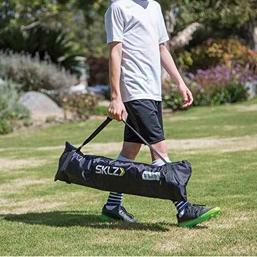 SKLZ Quickster Soccer Goal - Portable Goal for Backyard & Field - Durable Tension-Tite Frame & Heavy Gauge 2-Ply Net - Adjustable Click-Lock Poles, Metal Stakes - Carrying Case with Handle