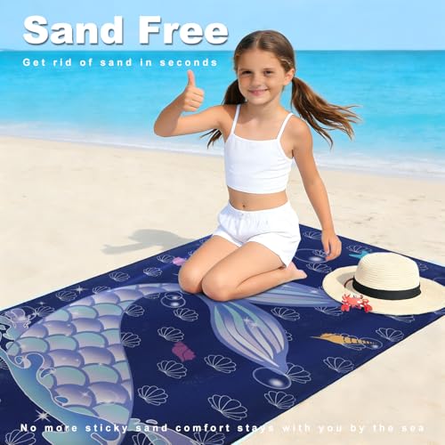 Dark Purple Mermaid Beach Towel Set 4 Pack 30x60in Microfiber Sand-Free Swim Towels