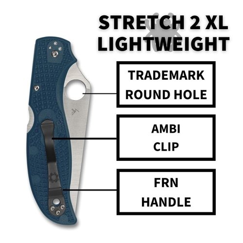Spyderco Stretch 2 XL Lightweight Folding Pocket Knife with K390 Stainless Steel Blade and Blue FRN Handle - PlainEdge - C258FPK390