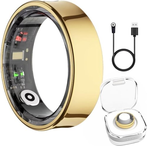 POP IT S Smart Health Ring for Women Men Fitness Tracker with Heart Rate, Blood Oxygen, Blood Pressure, Sleep Monitoring, Step Counting, IP68 Waterproof for iPhone and Android, No Fee (Gold, 7)