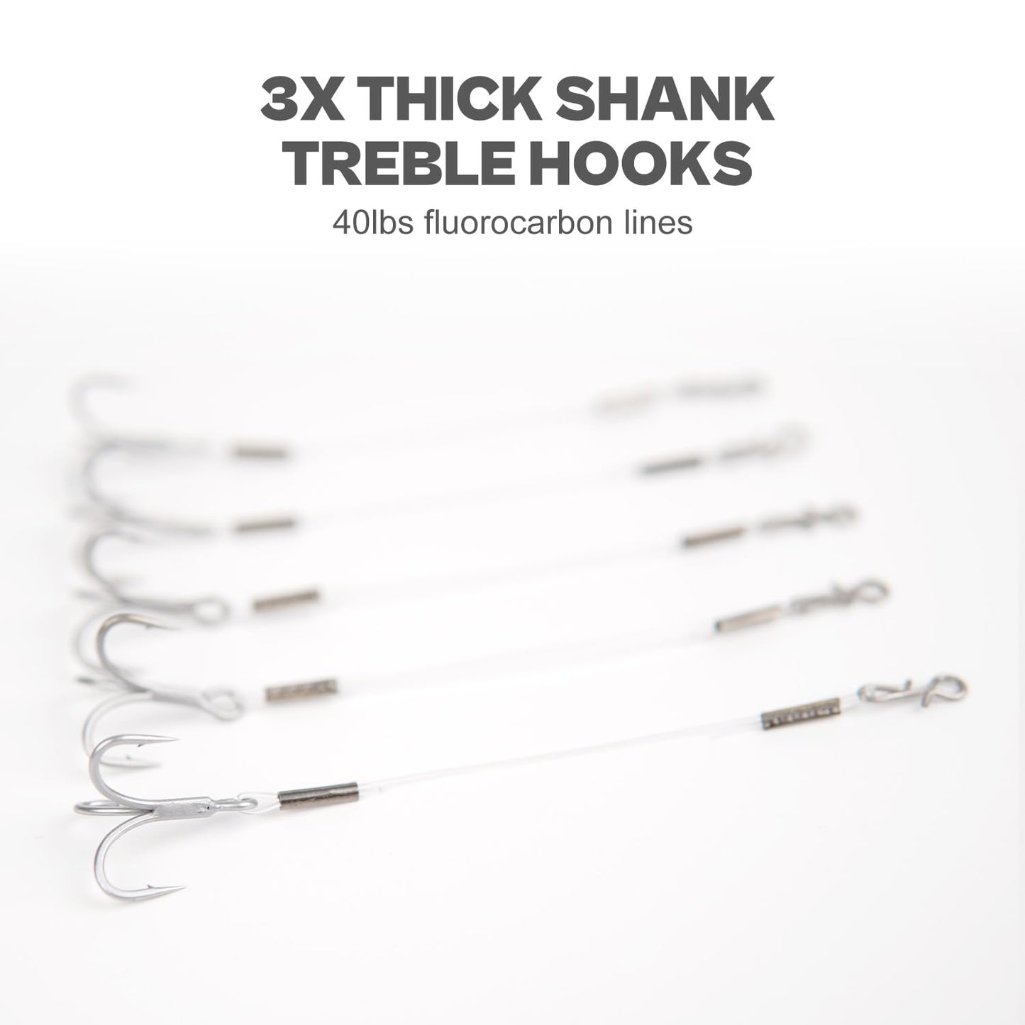 12PCS Stinger Hooks for Jig Heads - Quick-Snap #6/#8 Trailer Treble Hooks, 10#/40lbs fluorocarbon - Walleye, Bass