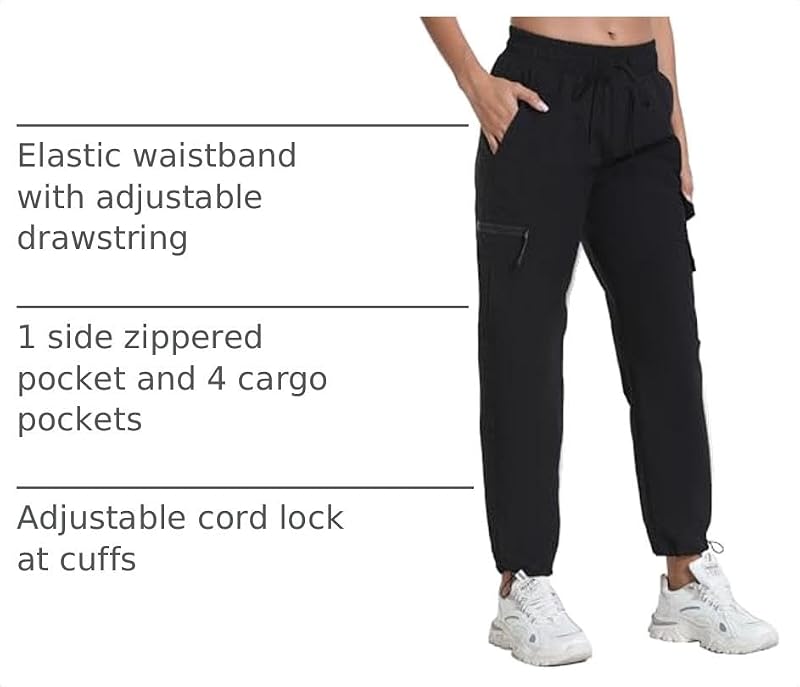 Water-Resistant Women's Hiking Pants with Pockets - Adjustable Leg, X-Large, Dark Black