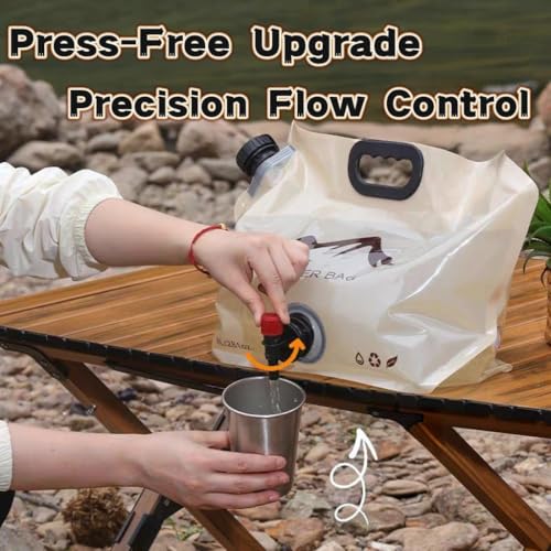 Collapsible 2-Gallon Water Jug Portable Camping Bag with Leak-Proof Spigot Durable BPA-Free 8L Collapsible Water Container for Hiking Camping Emergency Prep (Beige)