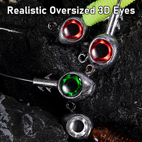 Green Fishing Jig Heads with 3D Eyes - 1/8oz Hook #1 for Saltwater & Freshwater