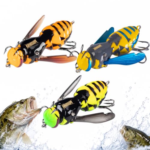 KINGDOM Wasp Fishing Lure Set - Topwater Hard Insect Bait for Bass Pike, 1.57in/0.14oz