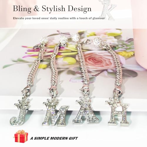 Personalized Silver Crown Letter Charm M for Tumblers & Keychains - Sparkling Rhinestones