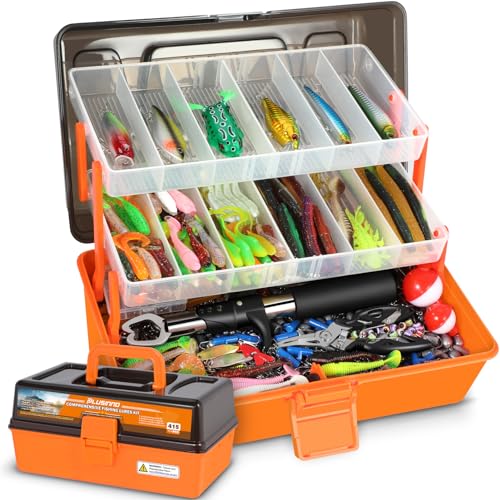 Large 3-Layer Fishing Tackle Box Kit with 415 Lures & Tackle Included
