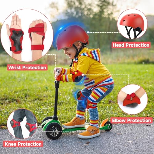 Toddler Kids Bike Helmet Set with Knee Elbow Pads - Red, Small 20.1-21.2"
