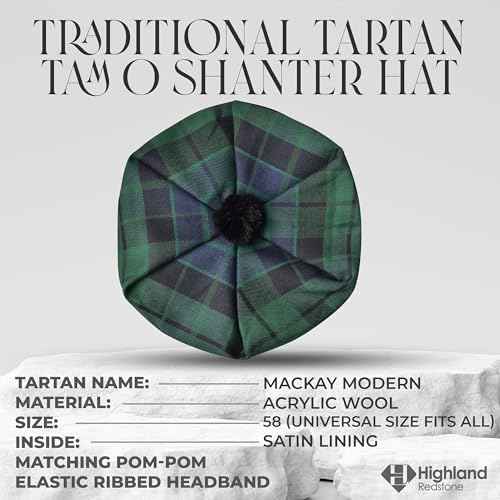 Scottish Hat Tam o Shanter Scottish Bonnet Tartan hat Acrylic Wool with Pompom