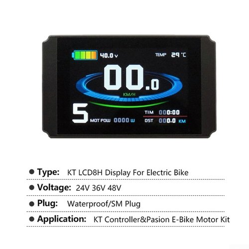 KT-LCD8H Electric Bicycle LCD Display Meter Waterproof 24V 36V 48V Compatible with Pedelec and E-Bikes New User Interface for KT Controller and Ebike Kit