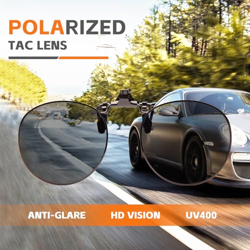 JO Polarized Clip-On Sunglasses UV400 Anti-Glare Lenses with Metal Round Frame - Black, 52mm