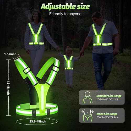 LED Reflective Running Vest - Light Up With 3 Modes, Rechargeable Night Gear for Runners - Safety Belt for Women Men