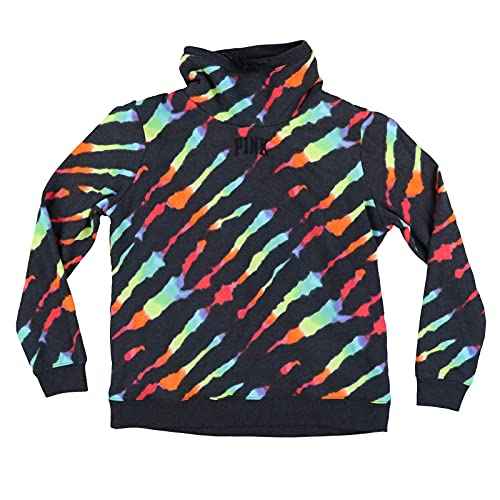 Victoria's Secret Pink Sweatshirt Sherpa Lined Cowl Neck Pullover (X-Small, Rainbow Animal Print)
