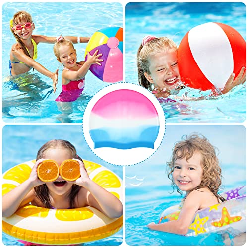 Kids Silicone Swim Cap Long Hair Large Mixed Colors / Tie-Dye (3 Pack) - 4-16 Years