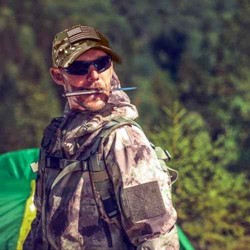 Camo Hat Baseball Cap Camo Face Mask Neck Gaiter with American Flag Patch for Men/Women Outdoors Tactical Military