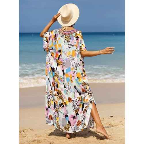 Women's V-Neck Batwing Sleeve Kaftan Dress Lightweight Beach Swimwear Cover Up for Mumu Tropical Vacation