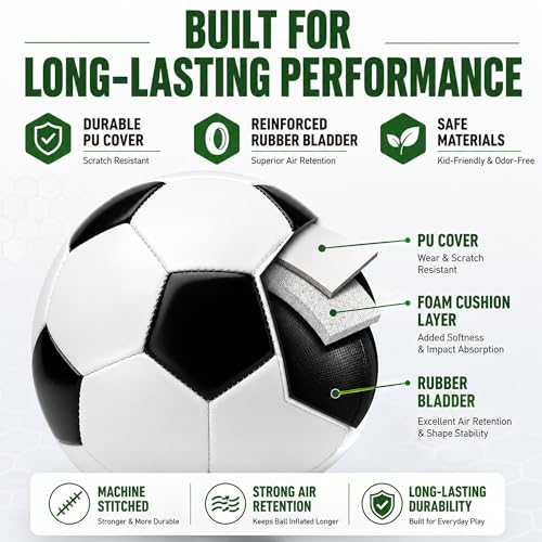 Soccer Ball Size 5 - Classic 1 Pack with Pump & Mesh Bag - Suitable for Teens & Adults