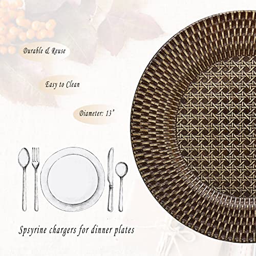 Brown Faux Rattan Charger Plates Set of 6 Rustic Round Dinner Chargers for Events