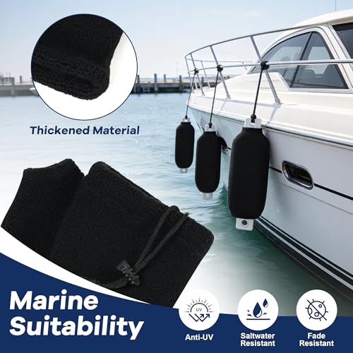 Boat Fender Covers 4-Pack - Black 5x16 Inch Marine Bumper Sleeves, Heavy-Duty Shock Absorbent & UV Resistant