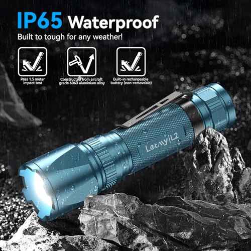 LETMY Rechargeable Flashlights High Lumens, 2 Pack 2000 Lumens Bright LED Tactical Flashlight, 3 Modes Samll Powerful Flash Lights with Clip, Waterproof Flashlights for Home Emergency Camping (Blue)