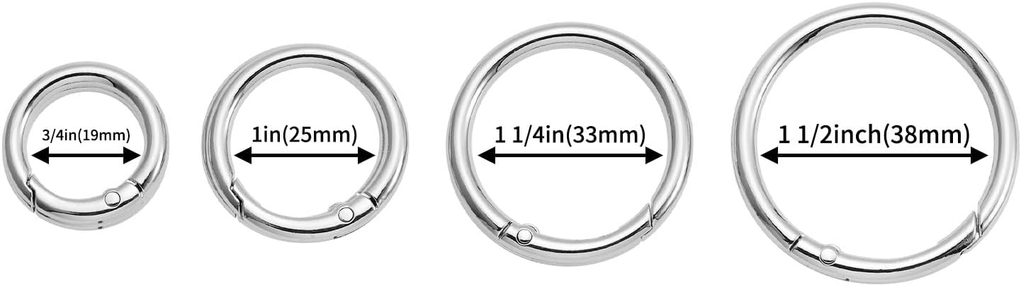 15pcs Trigger Spring O Rings Round,Metal Keychain Ring Round Carabiner Clips for Keyrings Buckle, Bags,Purses