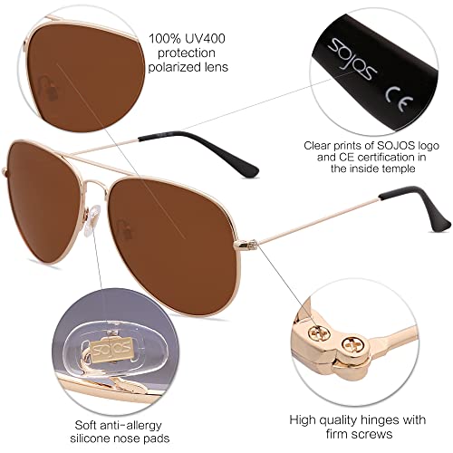 Brown Polarized Aviator Sunglasses for Men Women - 62mm Classic Vintage Sunnies