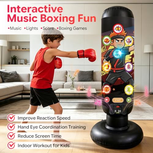 Kids Boxing Punching Bag Set with Gloves and Music Mat - Durable & Fun