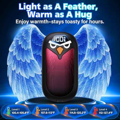 Hand Warmers Rechargeable 2 Pack with LED Display,4 Heat Settings & Fast Heating,Portable Electric Hand Warmers for Camping,Hunting,Commuting,Gift for Men Women