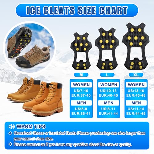 Ice Snow Cleats for Shoes and Boots - X-Large 10-13.5 Men / 11.5-14 Women Traction Grips