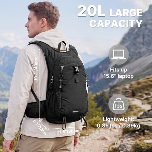 20L Hiking Backpack with Waist Strap for Women Men - Black Variation