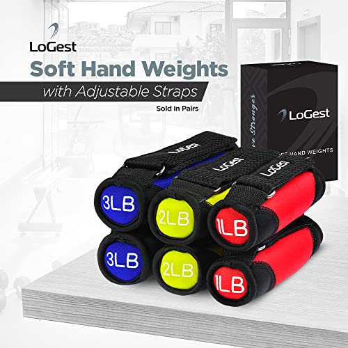 LoGest 2LB Yellow Hand Weights with Adjustable Straps - Neoprene Dumbbells for Workout