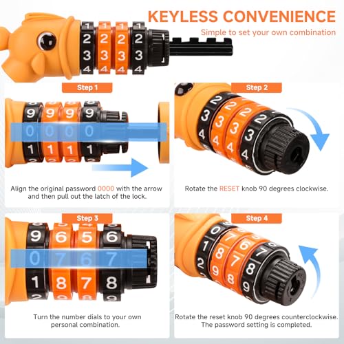 Cute Orange 3.9ft Bike Lock with 4-Digit Resettable Combination & Mounting Bracket