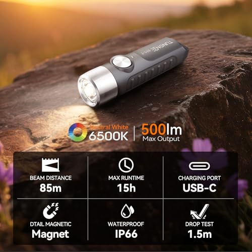 Grey Rechargeable Mini Keychain Flashlight with Magnet - 500 Lumens