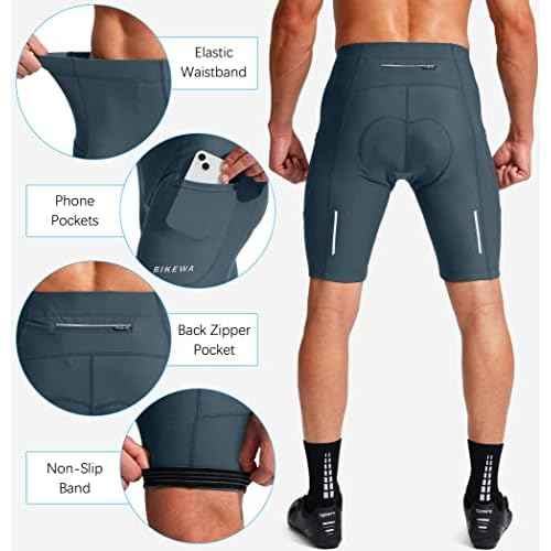 Bikewa Men's Bike Shorts 3D Padded Cycling Road Biking Mountain Riding Biker Bicycle UPF 50+ Cycle Shorts Zipper Pockets
