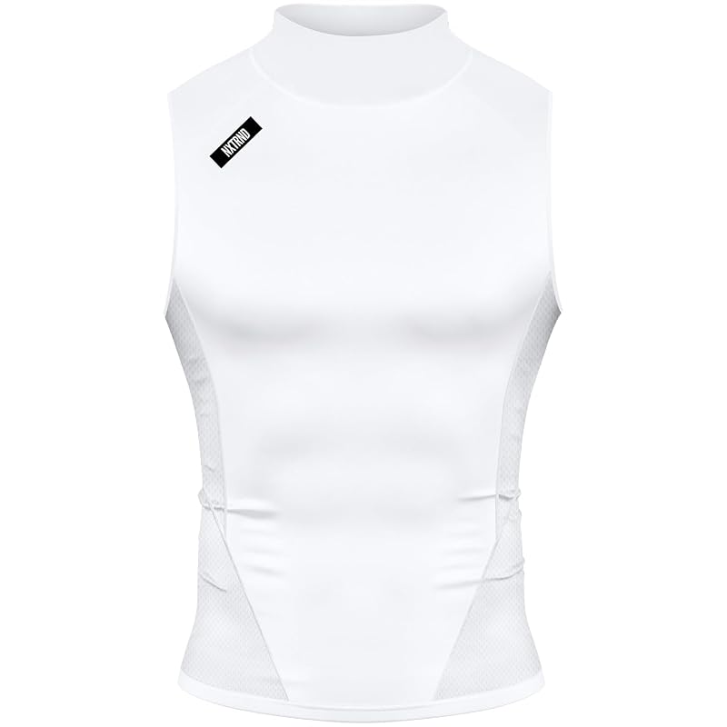 Nxtrnd Men's Turtleneck Compression Tank Top - Sleeveless Mock Neck, White, Medium