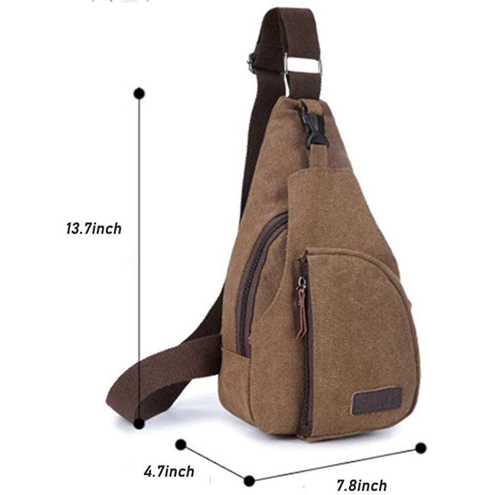 Q QICHUANG Canvas Sling Bag Small Crossbody Backpack Hiking Daypack Rucksack for Men Women Outdoor Cycling Travel
