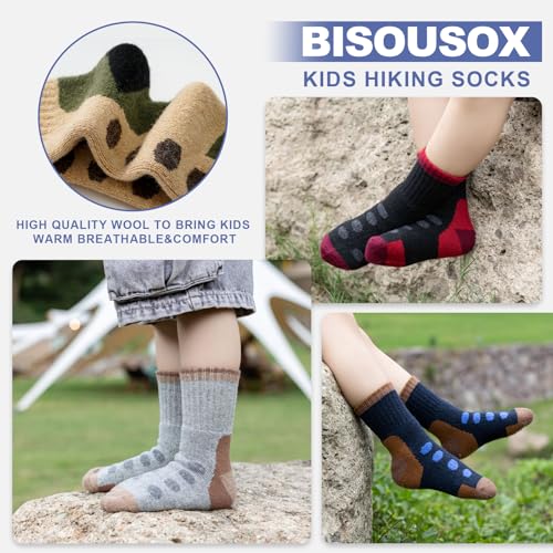 BISOUSOX Kids Wool Socks Boys Socks 10-12 Years Old Soccer Baseball Youth 6-8 Thermal Hiking Boot Crew Cushion Sock Gift