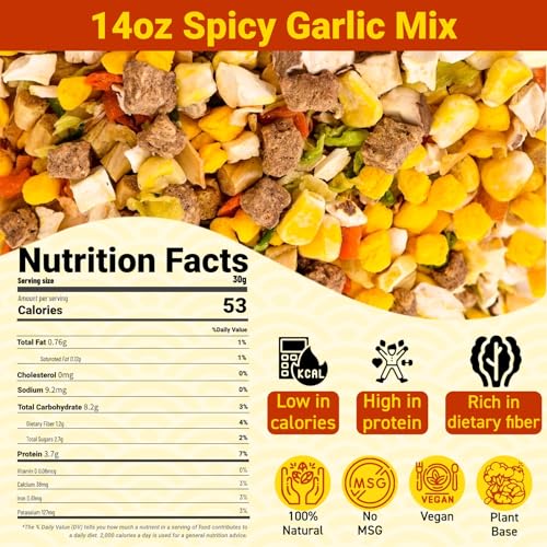 Spicy Garlic Ramen Toppings - Dried Vegetable Mix for Instant Noodles - 14oz - Variation of Spicy Garlic Mix Ramen Toppings