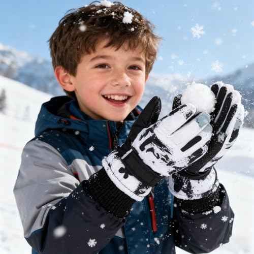 Kids-Ski-Gloves for Boys & Girls 6-9 Years - Windproof Winter Gloves, Non-Slip Snow & Cycling Mittens for Cold Weather