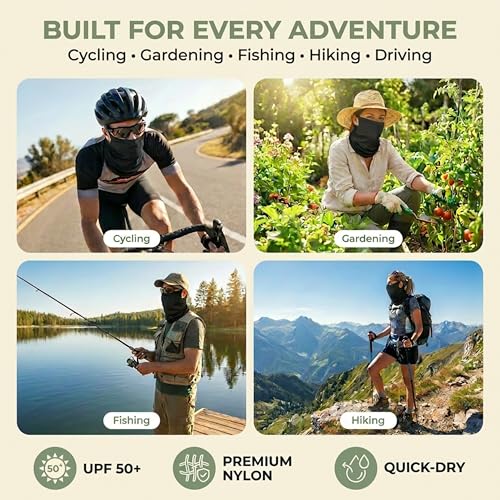Open-Ear Neck Gaiter with UV Sun Protection - Cooling Nylon Fabric, 2 Pack - Black