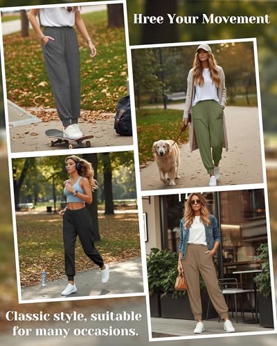 Women’s Lounge Joggers with Pockets - 4 Pack, Black, Heather Gray, Coffee, Army Green - Medium