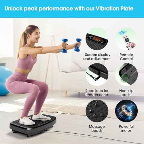 SoftGym Vibration Plate Exercise Machine for Lymphatic Drainage,Power Vibrate Stand Shake Board 450 Lbs Capacity Whole Body Workout Waver with Fitness Resistance Bands Weight Loss Gifts for Women Men
