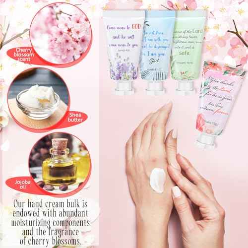 Landhoow 48 Pack Christian Hand Cream Bulk for Women Breast Cancer Accessories Bible Travel Hand Lotion Set Religious Back to School Bible Verse Gift for Church VBS School Teacher Wedding Homeless