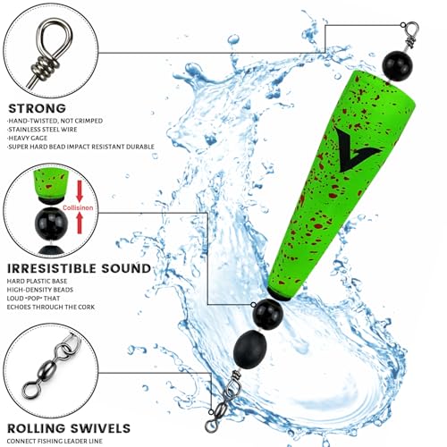 Pink 4-Inch Pre-Rigged Saltwater Popping Cork for Redfish & Trout - Black Splatter
